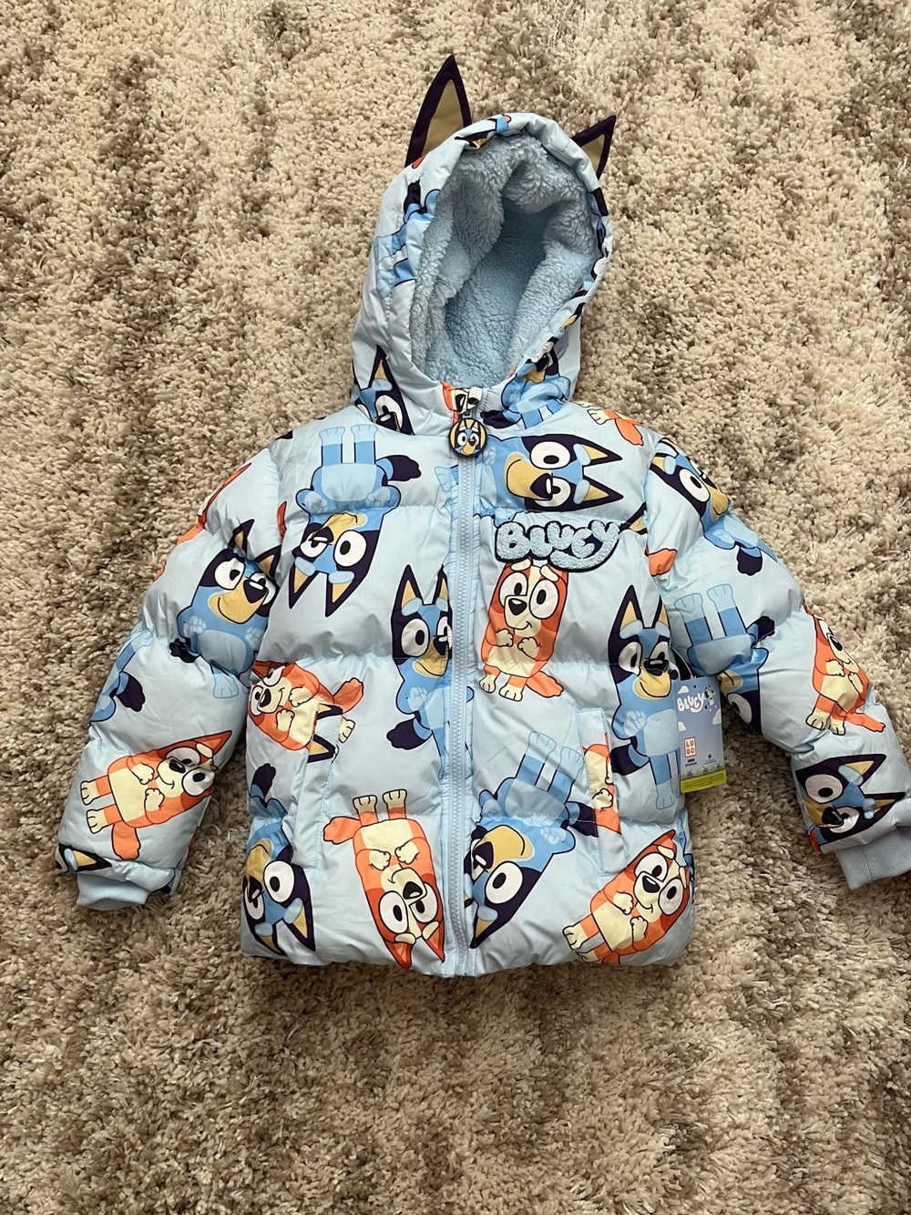 Bluey Light Blue Kids Puffer Jacket with Hood